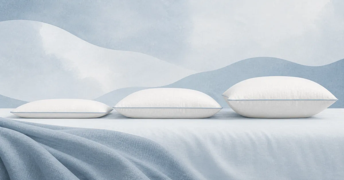 Soft flat illustration of pillow height options for side back and stomach sleep
